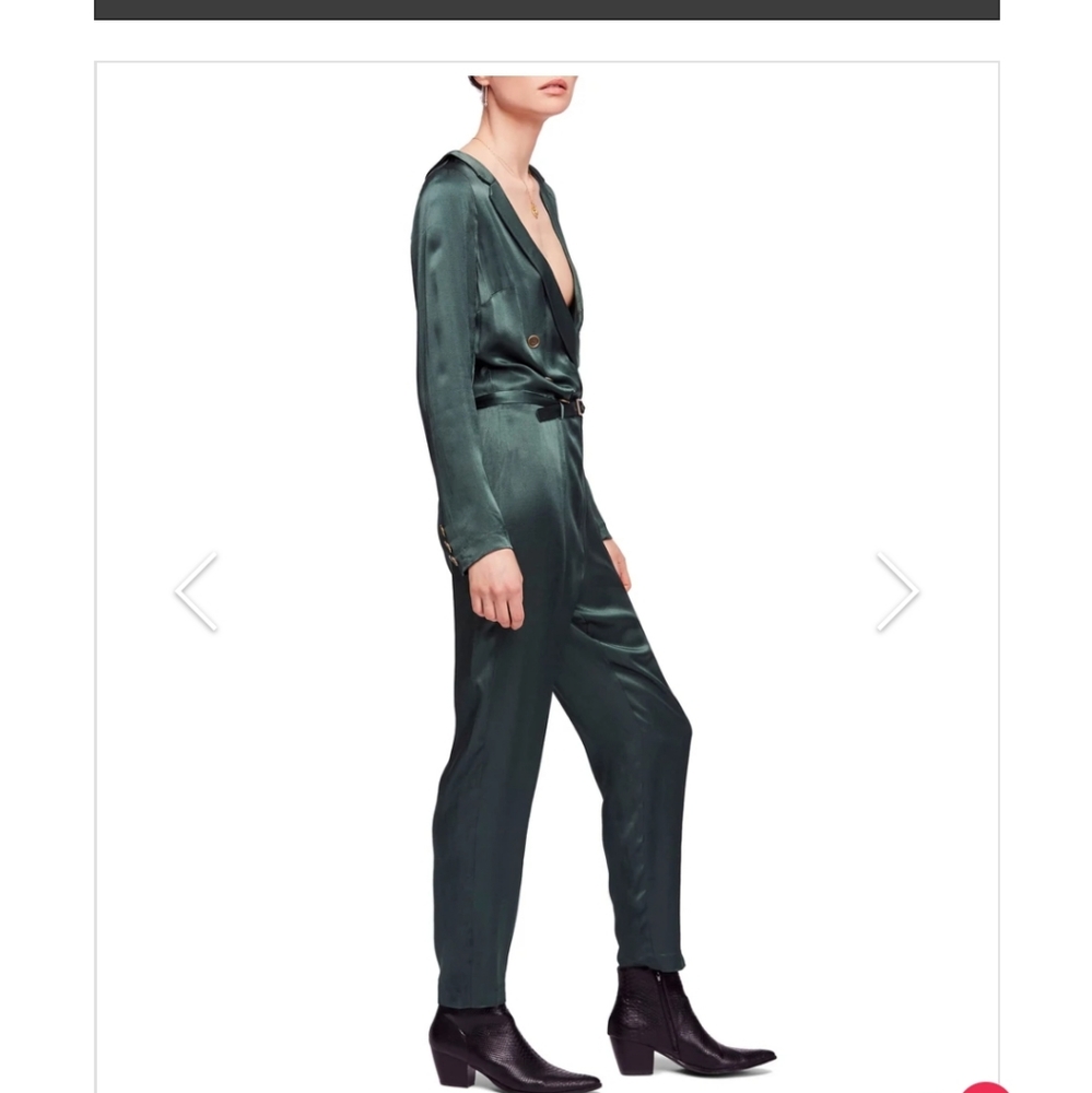 Free People BOHO I am a woman ankle green moss  jumpsuit long sleeves. XS 0 2 - Picture 4 of 15